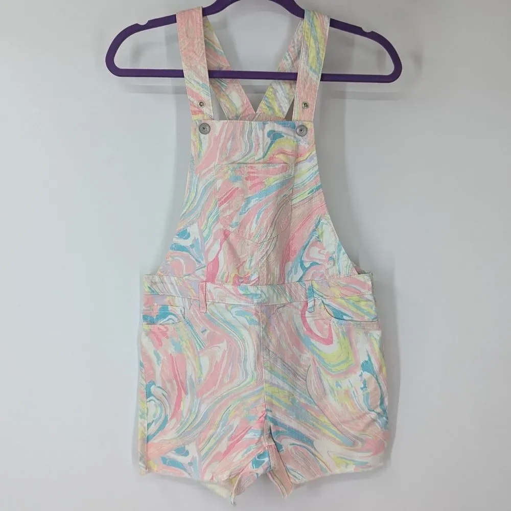 The Children's Place Pastel Pink Marble Print Twill Shortalls Overalls 12 NWT